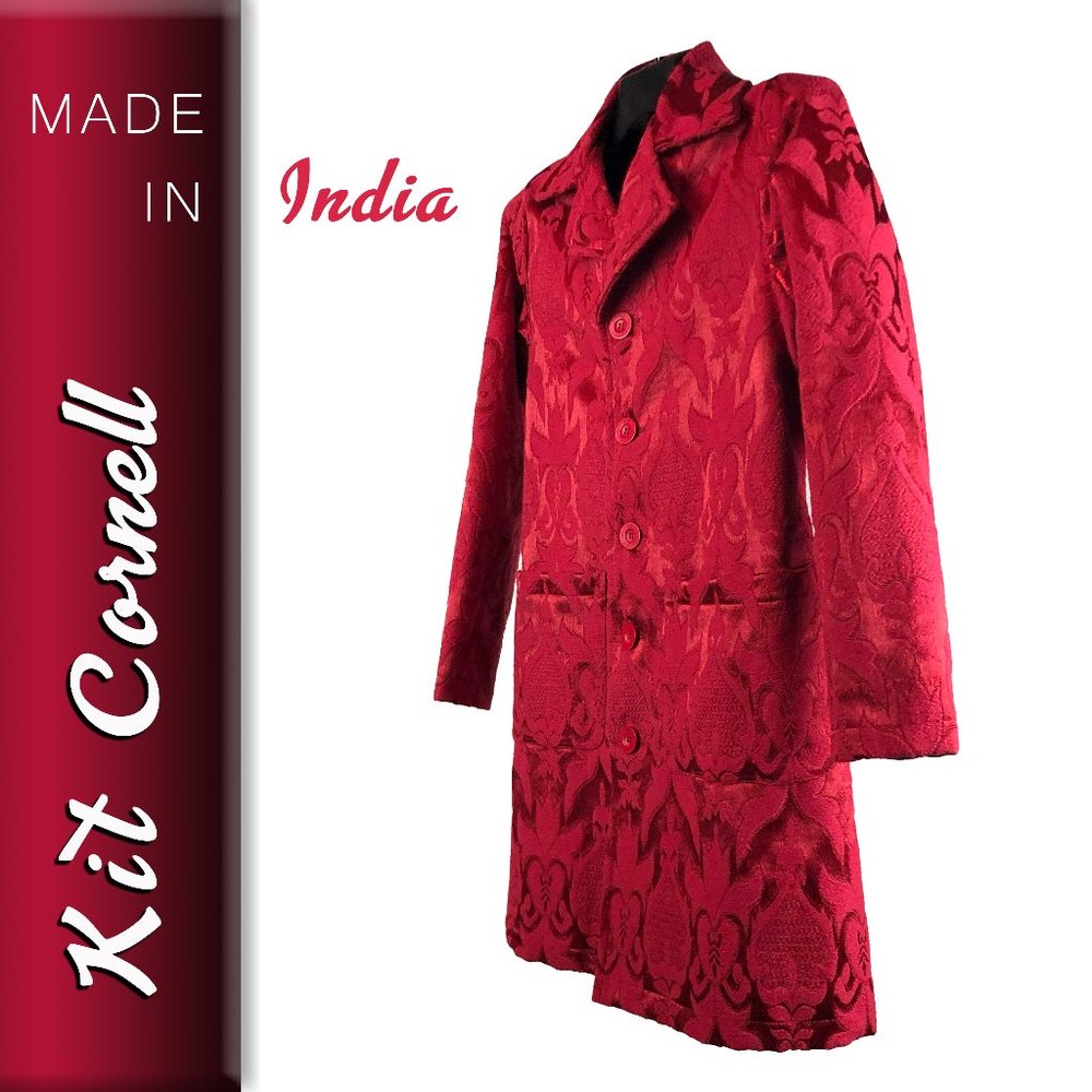 Kit Cornell Made in India Red 3/4 length brocade embroidered dress jacket Small